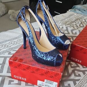 Guess Sparkling Blue Peep Toe Heels
